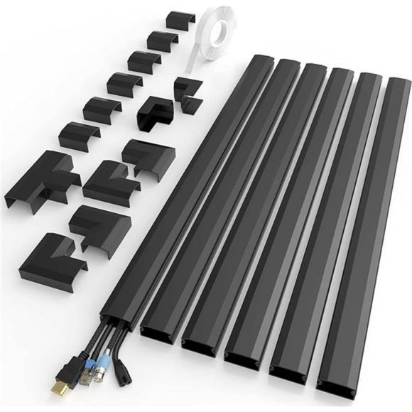 Black Cord Hider, Large Black Cable Raceway, 94.5in Cable Hider, W1.18 H0.67in - Picture 1 of 6
